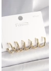 BFS 925 Ayar Gümüş Çivi Pirinç Gold Renk Oval Halka Model Kadın Küpe Seti