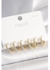 BFS 925 Ayar Gümüş Çivi Pirinç Gold Renk Sarmal Halka Model Kadın Küpe Seti