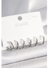 BFS 925 Ayar Gümüş Çivi Pirinç Oval Halka Model Kadın Küpe Seti
