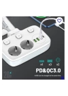 BFS Akım Korumalı 2’li Ayrı Anahtarlı Priz, 2x Priz, 3x Usb, 1x Type-c, 2 Mt Kablo, Hızlı Şarj