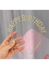 BFS     Altın Gold Renk Kristal Taşlı Parlak Happy Birthday Taç 16x17 cm