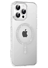 BFS  Apple iPhone 14 Pro Max Move Taşlı Magsafe Kapak - Gümüş