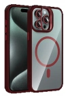 BFS Apple iPhone 14 Pro Max Remim Lensli Magsafe Standlı Kapak - Bordo