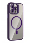 BFS  Apple iPhone 14 Pro Max Remim Lensli Magsafe Standlı Kapak - Derin Mor