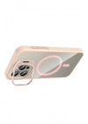 BFS Apple iPhone 14 Pro Max Remim Lensli Magsafe Standlı Kapak - Pembe
