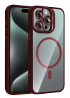 BFS  Apple iPhone 15 Pro Max Remim Lensli Magsafe Standlı Kapak - Bordo