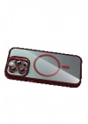 BFS Apple iPhone 15 Pro Max Remim Lensli Magsafe Standlı Kapak - Bordo