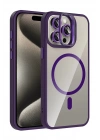 BFS Apple iPhone 15 Pro Max Remim Lensli Magsafe Standlı Kapak - Derin Mor