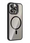 BFS Apple iPhone 15 Pro Max Remim Lensli Magsafe Standlı Kapak - Siyah