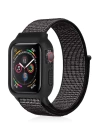 BFS  Apple Watch 38mm Hasırlı Cırtcırtlı Kasalı Kordon - Benekli Siyah