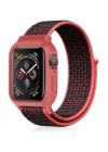BFS  Apple Watch 38mm Hasırlı Cırtcırtlı Kasalı Kordon - Siyah-Pembe