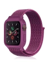 BFS  Apple Watch 42mm Hasırlı Cırtcırtlı Kasalı Kordon - Fuşya