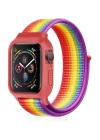 BFS  Apple Watch 42mm Hasırlı Cırtcırtlı Kasalı Kordon - Gökkuşağı
