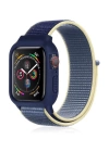 BFS  Apple Watch 42mm Hasırlı Cırtcırtlı Kasalı Kordon - Sarı-Lacivert