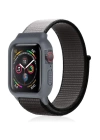 BFS  Apple Watch 42mm Hasırlı Cırtcırtlı Kasalı Kordon - Siyah-Gri