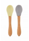 BFS   Bambu Saplı Silikon Mama Kaşığı 2li Mellow Yellow / Powder Grey