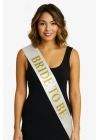 BFS Beyaz Saten Üzerine Kalın Altın Bride To Be Kuşağı
