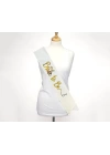 BFS   Beyaz Üzeri Altın İtalik Alyanslı Bride To Be Yazılı Simli Işıltılı Kuşak Kemer 10x80 cm