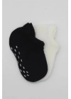 BFS  Bistyle 2Li Sneakers Kaymaz Basic Penye Çorap BS20103 Siyah Ekru