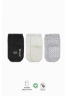 BFS   Bistyle Basic Kaymaz Penye Soket Çorap 3Lü BS10106 Siyah Ekru Gri