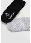 BFS   Bistyle Basic Kaymaz Penye Soket Çorap 3Lü BS10106 Siyah Ekru Gri