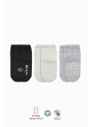 BFS   Bistyle Basic Kaymaz Penye Soket Çorap 3Lü BS10107 Siyah Ekru Gri