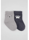 BFS   Bistyle Bear Penye Soket Çorap 2Li BS10116 Gri