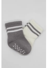 BFS   Bistyle Çemberli Kaymaz Soket Çorap 2Li BS10125 Gri Ekru