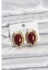 BFS Bordo Renk Oval Vintage Pirinç Kadın Küpe