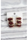 BFS Bordo Renk Pirinç Vintage Kadın Küpe