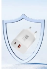 BFS  C89Q 1 Adet 30W Type-C ve 1 Adet 22.5W USB Çıkışlı Ekstra DL48 1M USB to Lightning Kablolu PD Şarj Cihazı - Beyaz