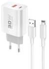 BFS  C89Q 1 Adet 30W Type-C ve 1 Adet 22.5W USB Çıkışlı Ekstra DL48 1M USB to Lightning Kablolu PD Şarj Cihazı - Beyaz