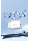BFS  C89Q 1 Adet 30W Type-C ve 1 Adet 22.5W USB Çıkışlı Ekstra DL49 1M USB to Type-C Kablolu PD Şarj Cihazı - Beyaz