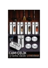 BFS  Cam+Çelik Tuzluk Biberlik Karabiberlik 3 Farklı Delikli 5 li SET