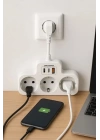 BFS Çoklu Kablolu Priz Yüksek Gerilim Korumalı 3’lü Priz 1x Usb 2x Type-c Çıkışlı Grup Priz Çoğaltıcı Beyaz