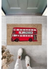 BFS Dekoratif Dijital I Love London Otobüsü Kırmızı Kapı Paspası Dış Mekan Paspas K-3172