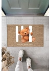 BFS Dekoratif Dijital Nice To Meet You Ayıcık Bej Kapı Paspası Dış Mekan Paspas K-3061