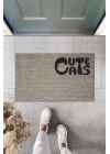 BFS Dijital Baskı Gri Kedili Cute Cats Dekoratif Kapı Paspası K-2063