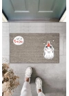 BFS Dijital Baskı Gri Let It Snow Kukuletalı Kedi Dekoratif Kapı Paspası K-2058