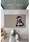 BFS Dijital Baskı Gri Love Dogs Köpekli Dekoratif Kapı Paspası K-2071
