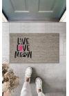 BFS Dijital Baskı Gri Pembe Kalpli Kılçıklı Love Meow Dekoratif Kapı Paspası K-2047