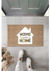 BFS Dijital Baskı Kahverengi Home Sweet Home Yazılı Beyaz Ev Dekoratif Kapı Paspası K-2006
