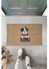 BFS Dijital Baskı Kahverengi King Yazılı Taçlı Köpek Dekoratif Kapı Paspası K-2052