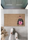 BFS Dijital Baskı Kahverengi Love Sweet Pembe Uzun Kulaklı Köpek Dekoratif Kapı Paspası K-2056