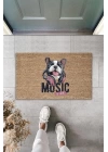 BFS Dijital Baskı Kahverengi Music Yazılı Kulaklıklı Köpek Dekoratif Kapı Paspası K-2042