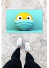 BFS Dijital Baskı Mavi Maskeli Emoji Desen Kapı Önü Paspası