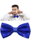 BFS   Gece Işıltısı Mavi Payetli Pullu Papyon 7x2 cm