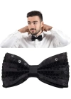 BFS   Gece Işıltısı Siyah Payetli Pullu Papyon 7x2 cm