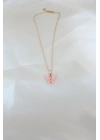 BFS Gold Kaplama Pembe Sedefli Kelebek Kolye