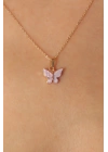 BFS Gold Lila Renk Kelebek Figür Kadın Kolye